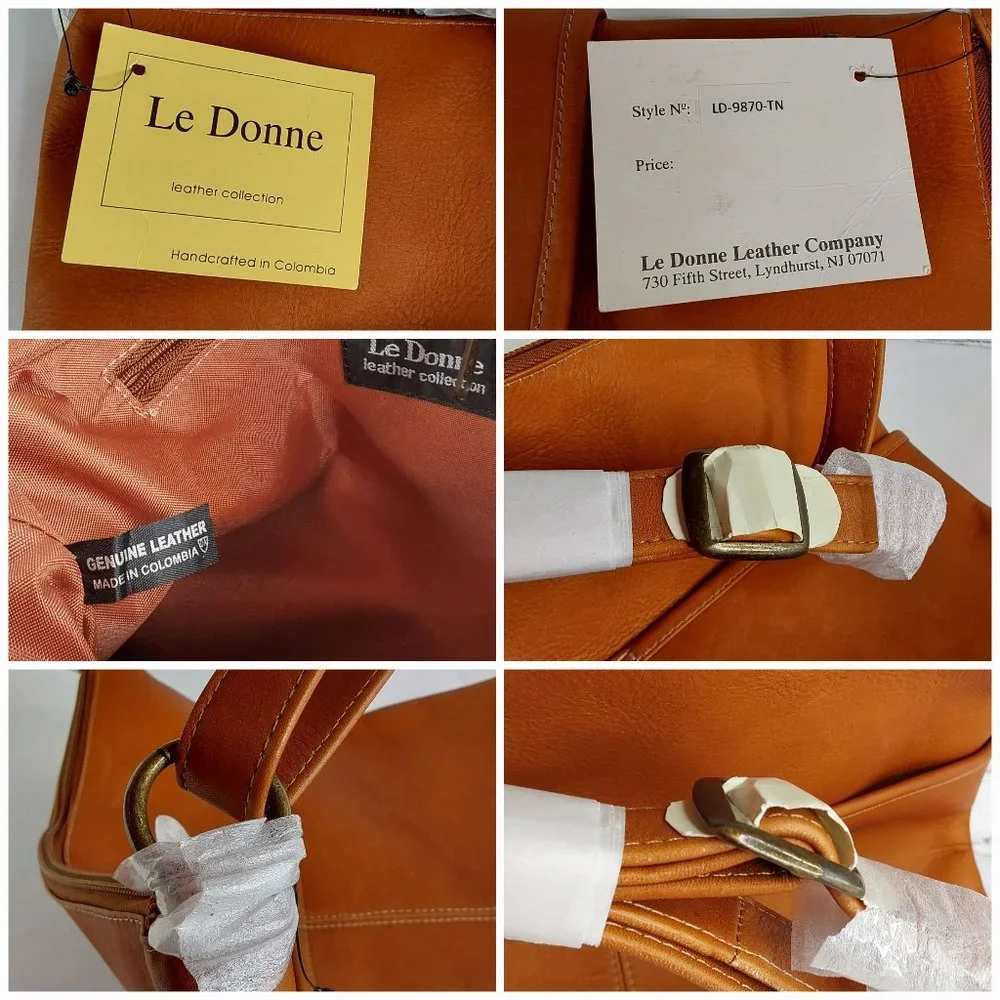 'LE DONNA' 'AVERELY' COLOMBIAN LEATHER TOP ZIP CLOSURE ADJUSTABLE CROSSBODY BAG - Picture 12 of 16